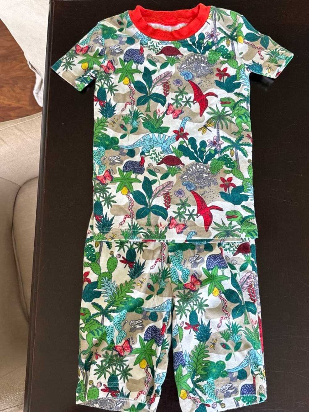 MINI BODEN 4T kids Tropical Dino Pajama Set - Green & Red